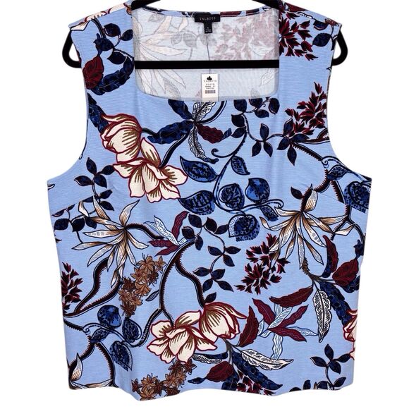 Talbots Ottoman Square Neck Shell Sleeveless Verdant Botanical Ribbed Women’s XL - Picture 1 of 7